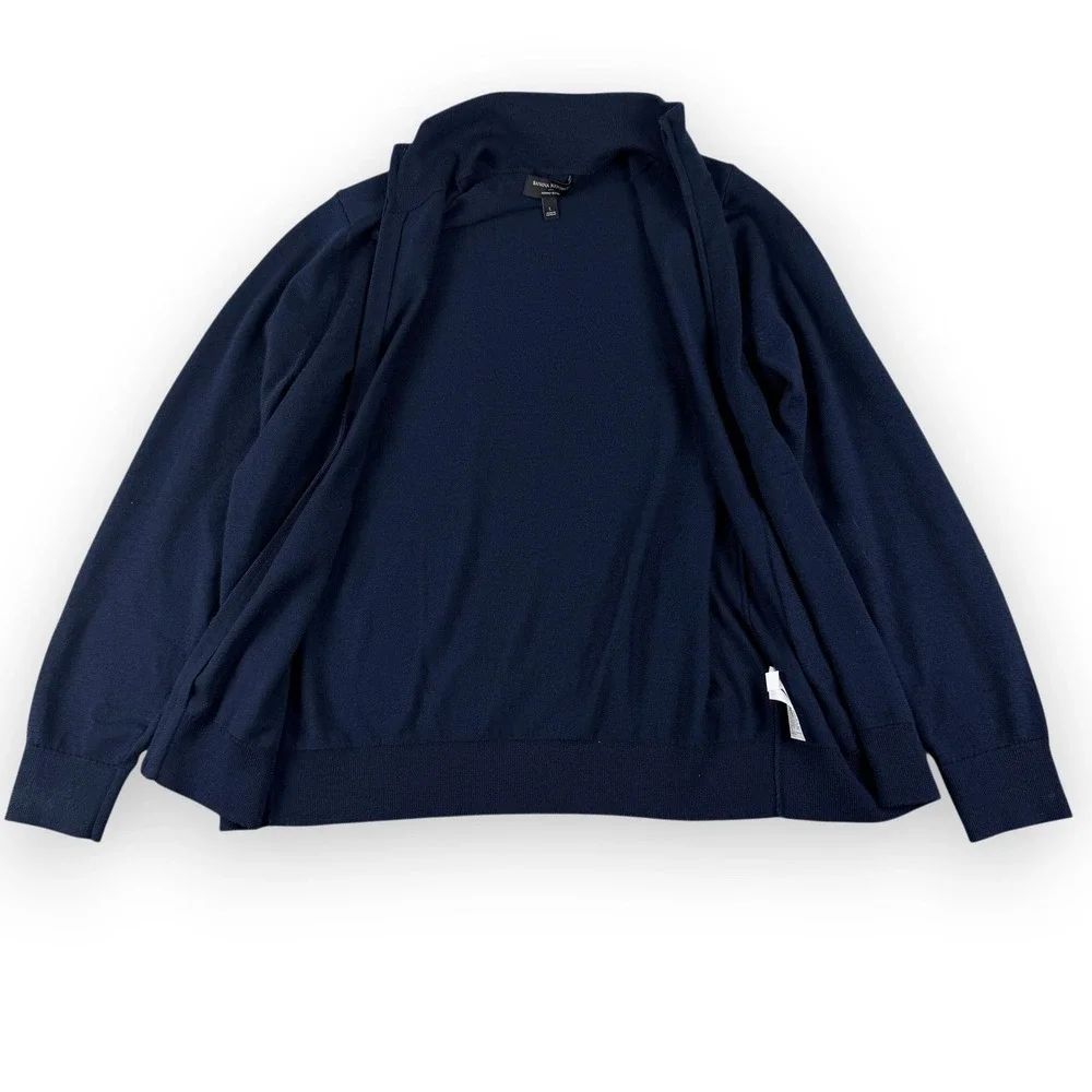 Banana Republic Sweater Mens L Navy‎ Blue Merino Wool Blend Mock Neck Full Zip